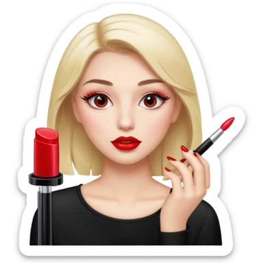 Girl doing make up with glossy nails and eyelashes sticker