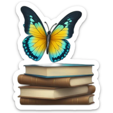 Bule butterfly with books sticker
