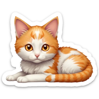 full body of very small + skinny ginger and white kitten with deep orange eyes and triangular shaped face lying down sticker
