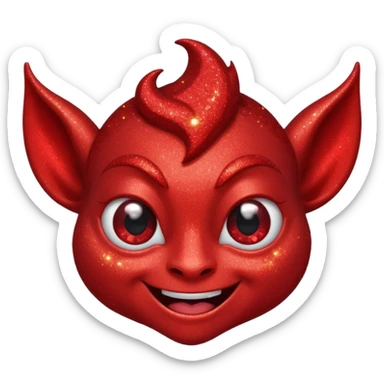 red glitter imp happy winking an eye sticker
