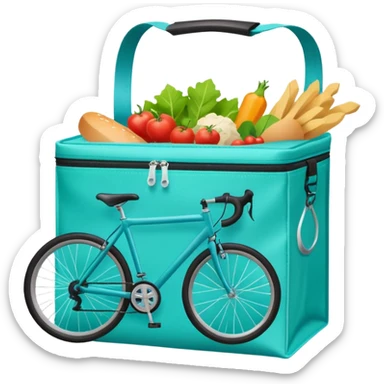 food delivery bag with bicycle icon Deliveroo colors sticker