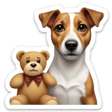 a jack russel with a giant teddy bear sticker