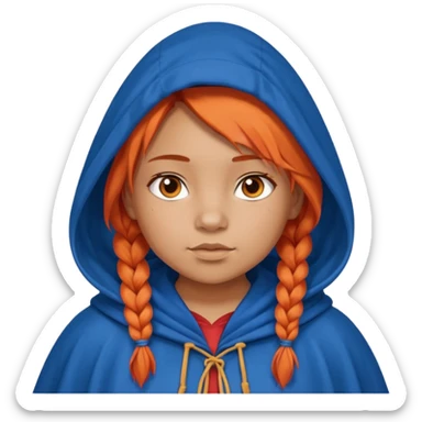 red orange braids hair girl, tan skin, fat, wear blue cloak sticker