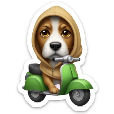 Dog wearing hoodie on scooter sticker