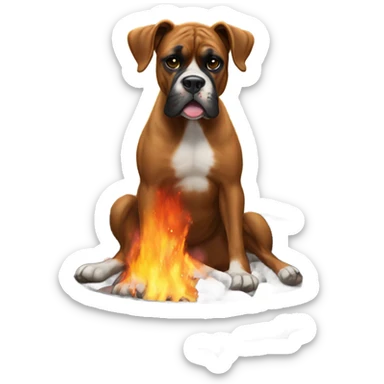 Boxer dog by fire pit  sticker
