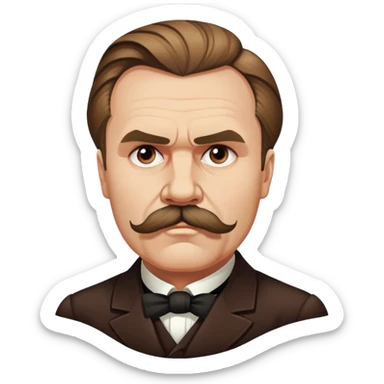 Friedrich Nietzsche with his iconic mustache and serious expression, philosopher sticker