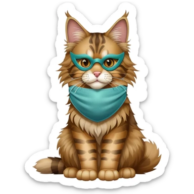 Maine Coon cat full body sitting with a mask sticker