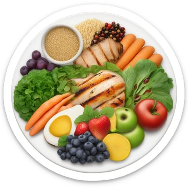 Look up on a large white round plate of healthy food sticker