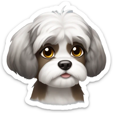 A white Shitzu with brown on her mouth, and a little bit of dark grey fur on her eyes and ears. sticker