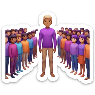 A charismatic person standing confidently in the center of a room, radiating a violet warm bright aura glow, he is calm with a lot of people around sticker