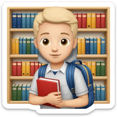 student attending school with backpack and books sticker