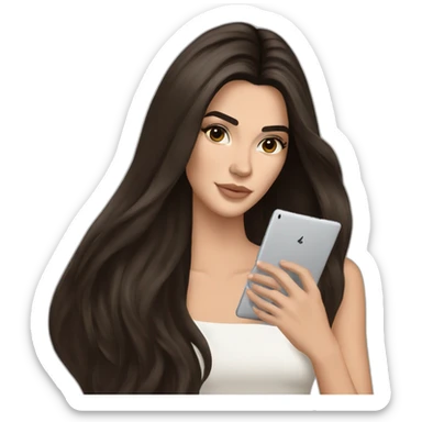 brunette Kendall Jenner with long hair holding iPad sticker