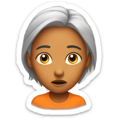 frustrated woman with hands on her head with an orange t-shirt sticker