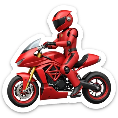 Un robot type bender de Futurama conduisant une mv Agusta 800rr dragster rouge et noir avec un casque et une combinaison de même couleur sticker