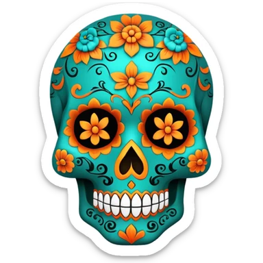 teal and orange sugar skull sticker