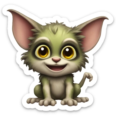 a cute furry gremlin waving hello sticker