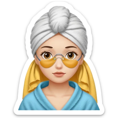 Girl with towel on her head and eye patches on sticker