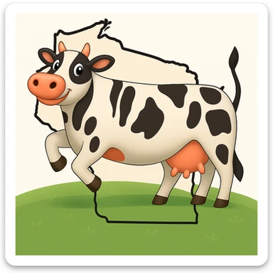 Add the outline of the state of Wisconsin in the background behind the cow and grass field sticker
