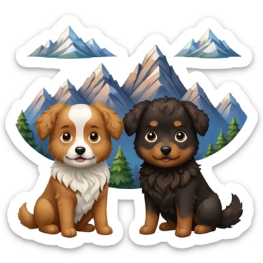 two dogs with wavy hair, one black and one brown with mountains sticker