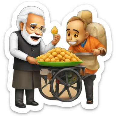Modi ji with Pani Puri seller sticker