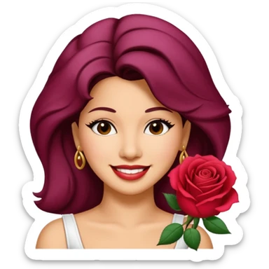 Selena Quintanilla emoji with rose in hair and bright friendly expression sticker