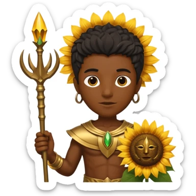 black god with sunflower, scepter, trident sticker