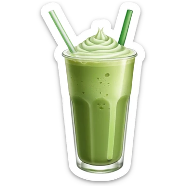 Iced matcha latte in a glass with straw sticker