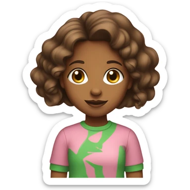 Brown girl wearing pink and green shirt with the letters “AKA” on the front  sticker