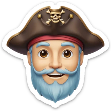 Clash of Clans aesthetic Cheerful Pirate Portrait Emoji, With a bright, confident smile and a relaxed yet adventurous posture, showcasing a stylized, rugged build with a classic pirate hat and a neatly groomed beard, his face in natural skin tone, Simplified yet expressive features, highly detailed, glowing with a soft, luminous maritime radiance, high shine, upbeat and daring, stylized with an air of classic swashbuckler allure, soft glowing outline, capturing the essence of a cheerful pirate ready to chart epic voyages! sticker
