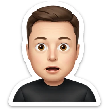 Elon Musk's face in iOS memoji style, surprised expression sticker