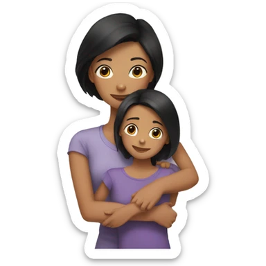 hug mother with short black hair and daughter with long brown hair sticker