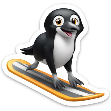 Penguin riding a boarder collie sticker