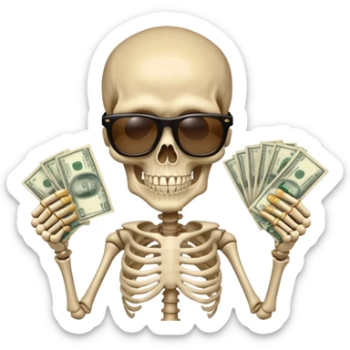 Academic skeleton with sunglasses and money sticker