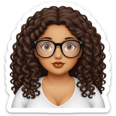 girl, caramel skin, long dark curly hair, plus size, black glasses sticker
