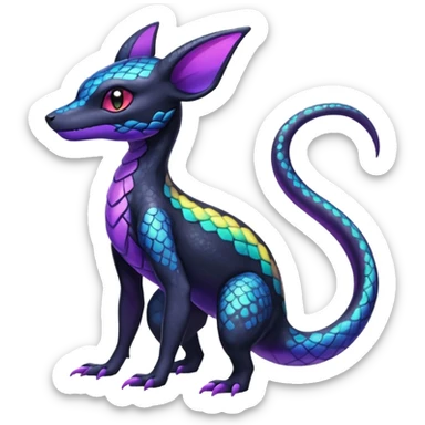 Rainbow Scaley Exotic Salandit-Aurorus-Umbreon-Fakémon-hybrid-creature (full body), 4 legs sticker