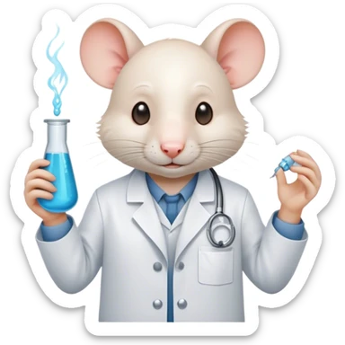 A lab rat with a lab coat sticker