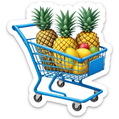 pineapples, mango and passion fruit in a blue Shopping cart  sticker