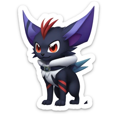 Cool Anthro Dark Absol-Noivern-Quilava-Litten-Pokémon with edgy stripes hoodie spiked collar punk Full Body sticker