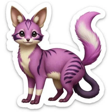 Magenta, purple-pointed, soft realistic romantic vintage antique divine beautiful elegant pretty precious cute young youthful  Fakémon-Pokémon-opossum-feline-mouse-serval-caracal-chinchilla-Minccino-Cinccino-Meowstic-rodent-hybrid-creature with a big fluffy bushy tail (full body) sticker