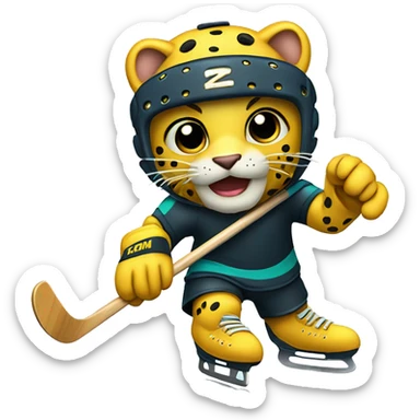 Yellow spotted Panther playing icehockey with 1 stick sticker