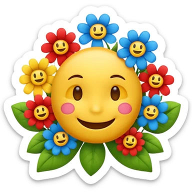 Smiling emoji with flowers that move sticker