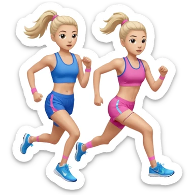 Girl running to the right while side eying me. Wearing a blue bra and pink Nike shorts. Hair in a slickback ponytail with edges sticker