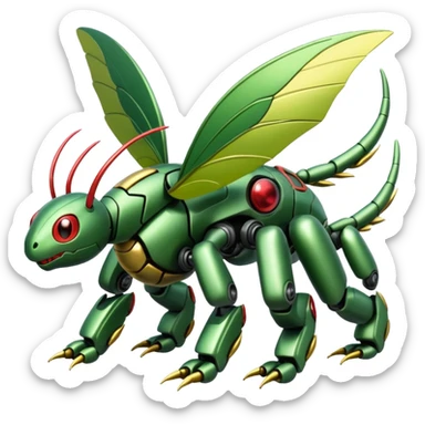 Cyber-robot-mecha-Caterpie-Flygon-Scyther-fusion sticker