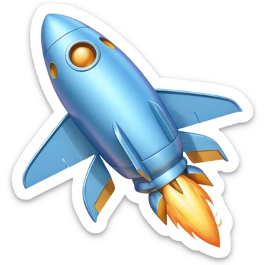a pastel baby blue rocket ship flying to the moon  sticker