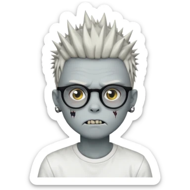 zombie boy with spiky emo hair and white shirt and round earring and glasses sticker