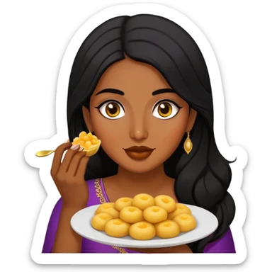 Gorgeous Pakistani lady with lush hair eating Jelebi sticker