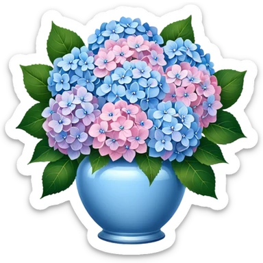 Rococo bouquet of blue and pale pink hydrangeas sticker