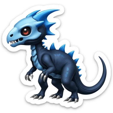 Shiny Dark Black And Blue Duskull-Cubone-Salandit-Fakémon-hybrid-creature (full body)  sticker
