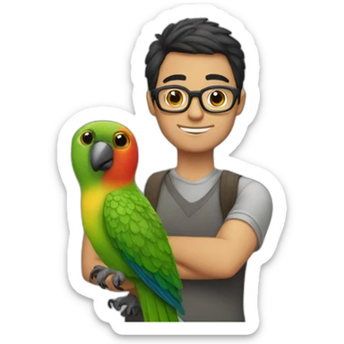 short-haired man with glasses and a conure parrot on his shoulder sticker