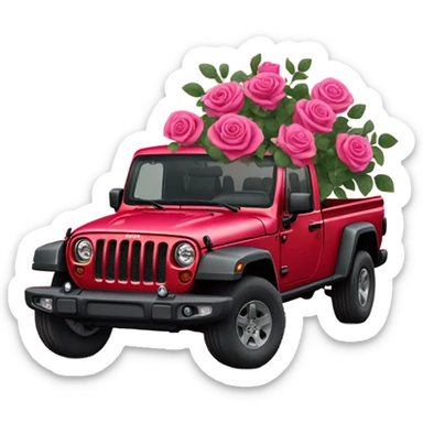 Realistic Red Jeep Gladiator with the truck bed full of pink roses. sticker